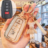Sparkling Rhinestone Bear Key Fob Cover with Cartoon Bear Charm - Soft TPU Protector for Toyota RAV4, Camry, Corolla, Avalon, HR, Prius, GT86, Highlander (2018-2022) - Stylish & Durable Car Accessory Gift, Bear Decor