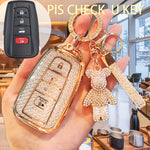 Sparkling Rhinestone Bear Key Fob Cover with Cartoon Bear Charm - Soft TPU Protector for Toyota RAV4, Camry, Corolla, Avalon, HR, Prius, GT86, Highlander (2018-2022) - Stylish & Durable Car Accessory Gift, Bear Decor