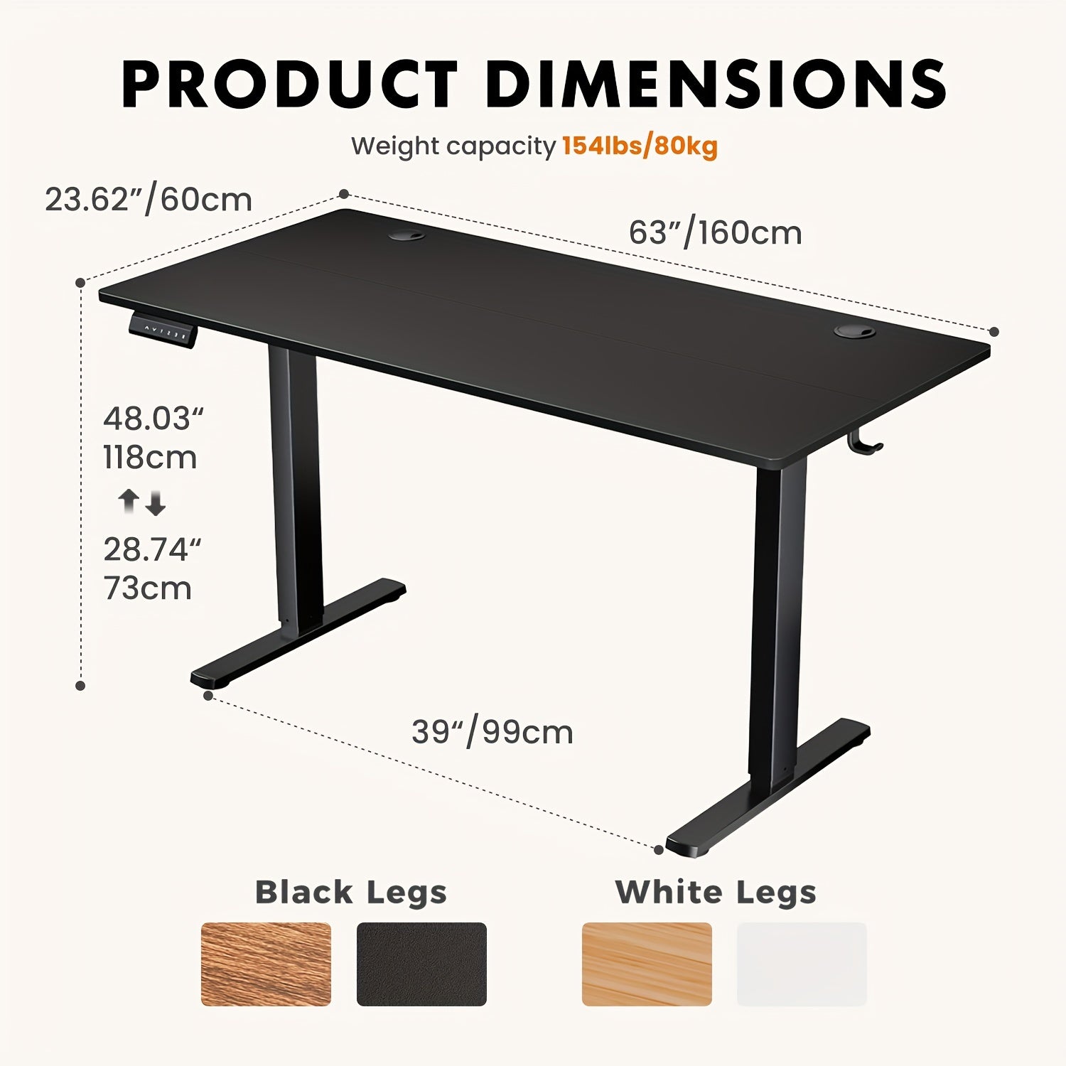 Height Adjustable Electric Standing Desk - 40/48/55/63 Inch Motorized Lift Computer Task Table with Spacious Workspace - Ergonomic Rising Desk for Office and Home with 4 Color Options