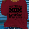 Women'S Long Sleeve Crew Neck T-Shirt with "Mom & Grandma" Letter Print, Casual Polyester Top for All Seasons, Knit Fabric with Medium Stretch, Regular Fit - Applique Detail