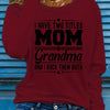 Women'S Long Sleeve Crew Neck T-Shirt with "Mom & Grandma" Letter Print, Casual Polyester Top for All Seasons, Knit Fabric with Medium Stretch, Regular Fit - Applique Detail