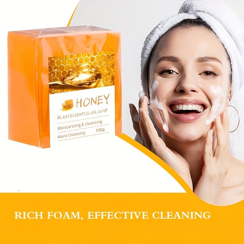 4pcs*100g Honey Essential Oil Handmade Soap Deep Cleaning and Moisturizing, Rich Foam, Suitable for Men and Women, Free Foam Net
