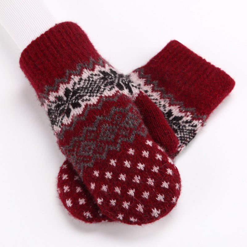 1 Pair Winter Gloves, Double-Layer Thick Warm Knit Mittens with Geometric Pattern, Acrylic 90% Nylon 10% Elasticity, Touchscreen Compatible for Outdoor Sports, Cycling, Skiing - Hand Washable, Winter Clothes