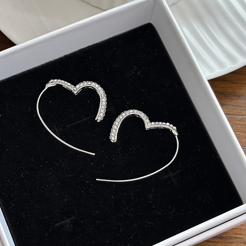 2pcs/set Hollow Heart Earrings with Crystal Inlay, Costume Accessories for Women, Valentine's Day Decoration Gifts