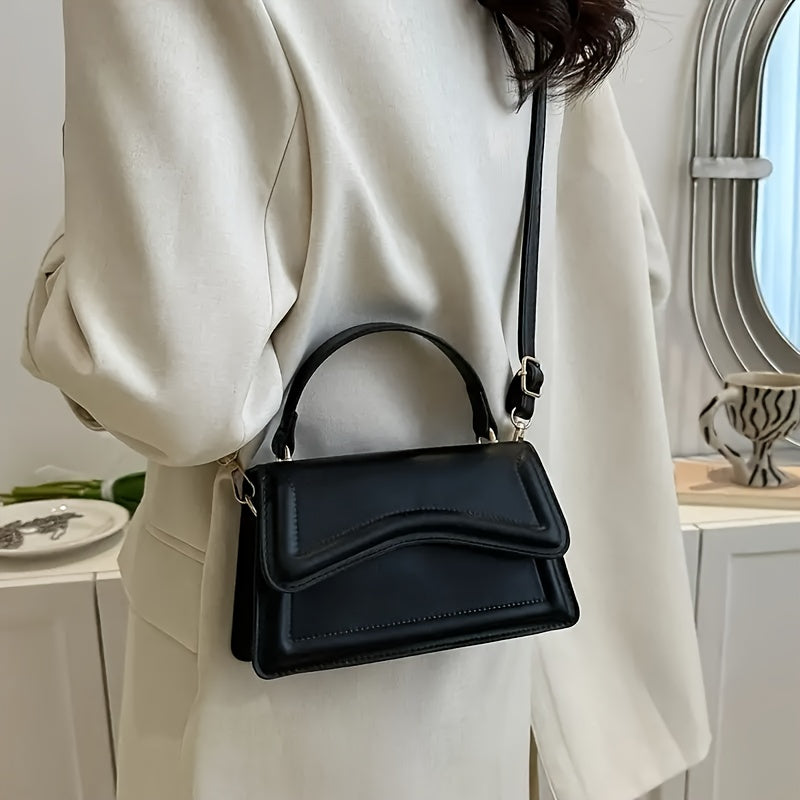 Stylish Mini Shoulder Bag, Women's Crossbody Bag, Solid Flap Square Tote