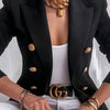 Women's Stylish Double-Breasted Blazer - Slim Fit Casual Jacket with Golden Accents, Black Polyester, Long Sleeve, Perfect for Spring & Fall, Fall Jacket | Elegant Casualwear | Sophisticated Tailoring, Cute Jacket