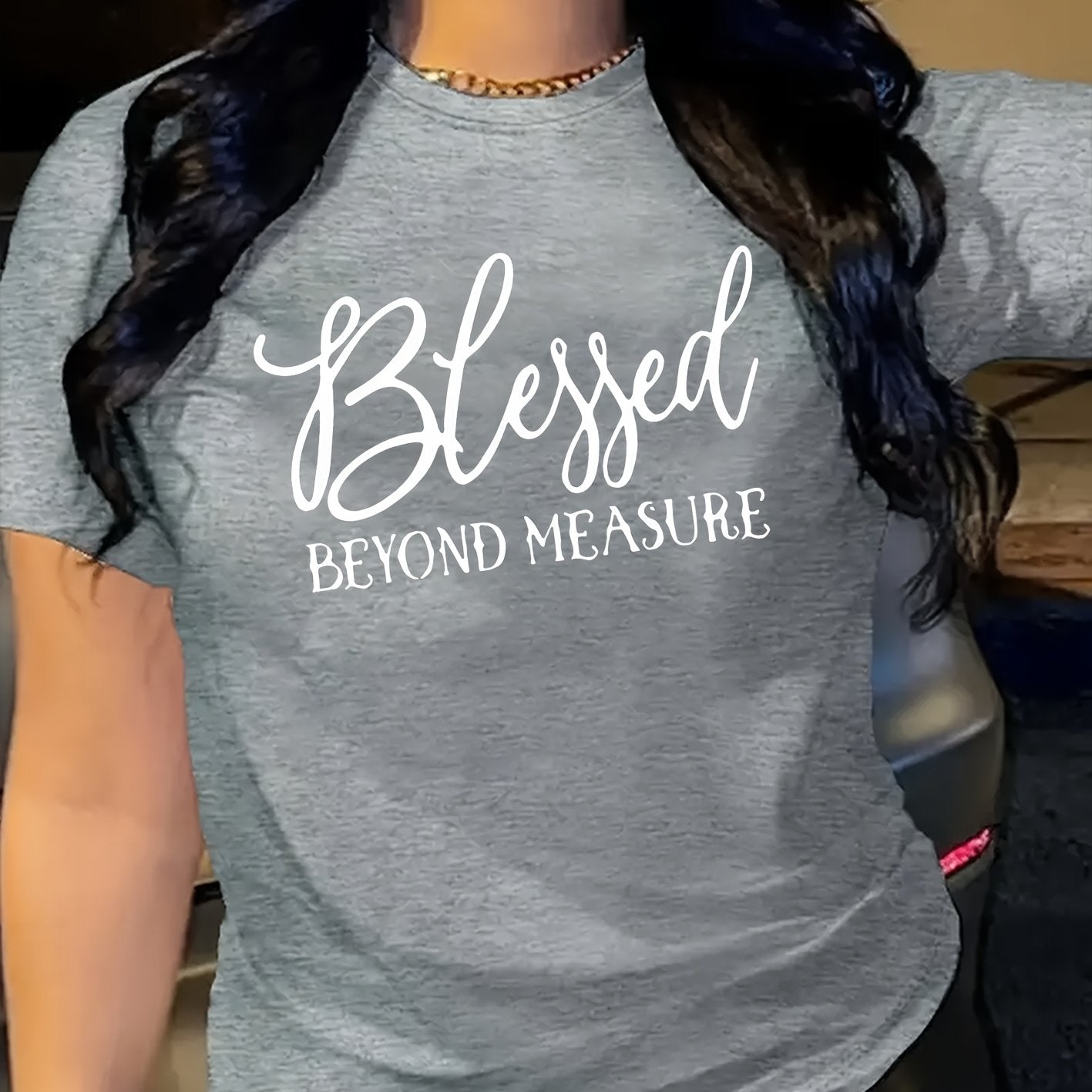 Women'S Inspirational Quote T-Shirt, "Blessed Beyond Measure" White Lettering, Casual Crew Neck Short Sleeve Top, 100% Polyester Knit Fabric, All Season Wear, 180gsm - Orange