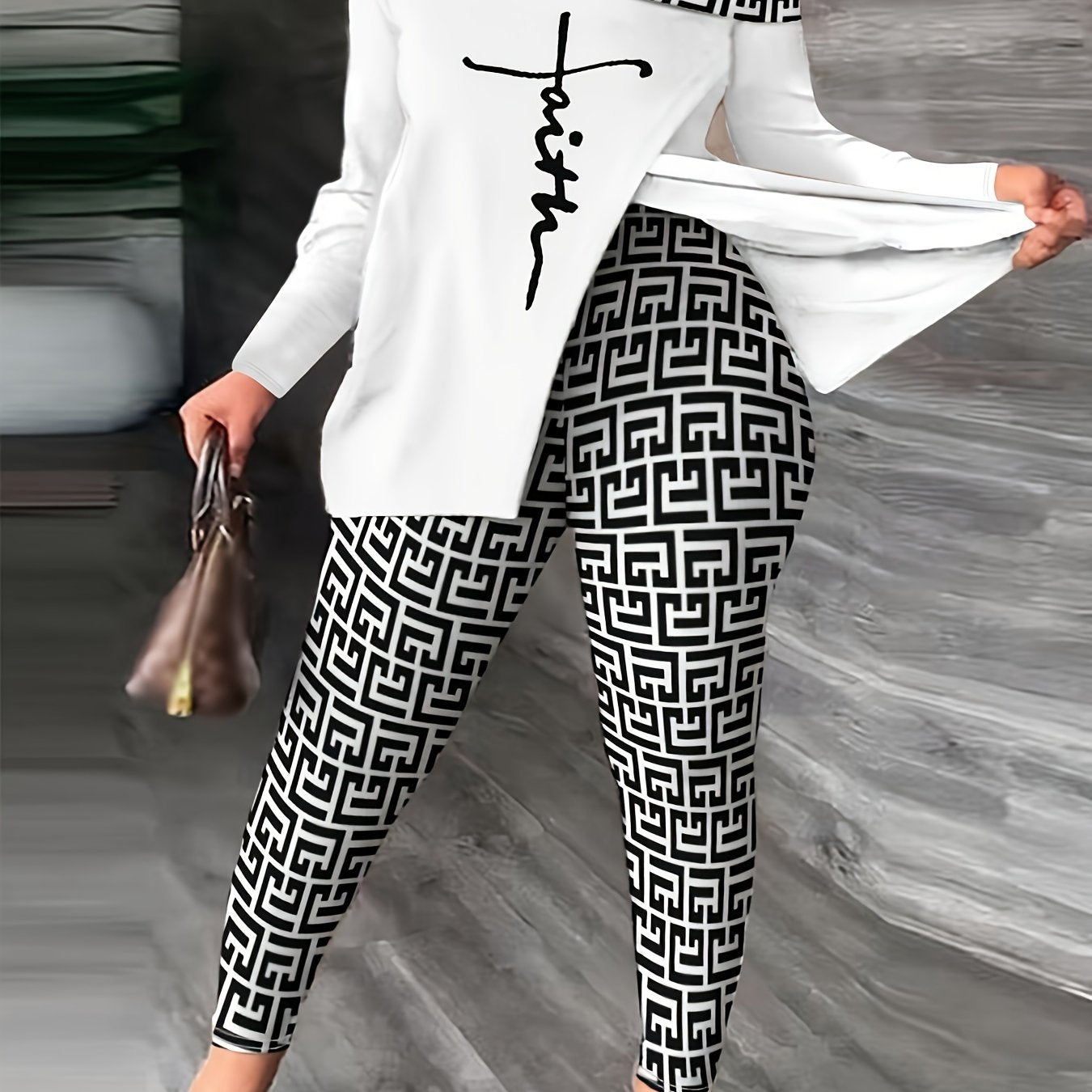 WF112 Long Sleeve Long Pants Plaid Print Two Piece Set
