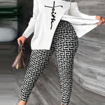 WF112 Long Sleeve Long Pants Plaid Print Two Piece Set