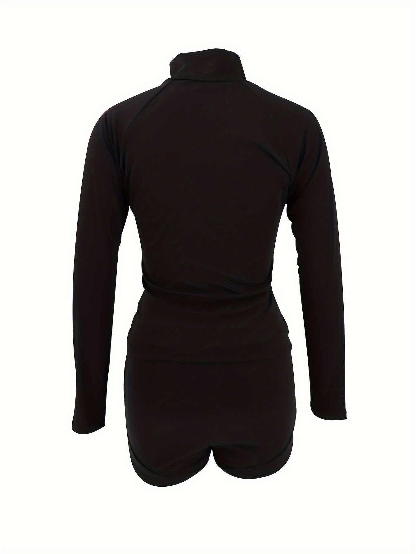 Letter Pattern Casual Two-piece Set, Zip Front Long Sleeve Top & Shorts Outfits, Women's Clothing