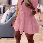 Single Elegant Half Sleeve Ruffle Trim Solid Color Shirt Dress for Spring & Summer, Women's Clothing