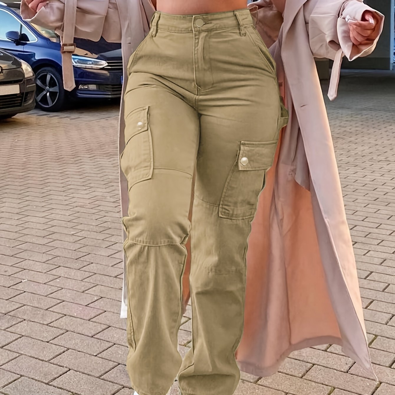 GILIPUR Pink Cargo Pants for Women - Retro Street Style, Multi-Pocket Utility Workwear, Machine Washable, Viscose and Elastane Blend