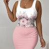 Women's Floral Print Sleeveless Bodycon Dress, Polyester Knit Fabric with Elastane, Crew Neck, Casual Style for Spring/Summer