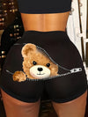Teddy Bear Print Skinny Shorts, Casual Elastic High Waist Shorts For Spring & Summer, Women's Clothing