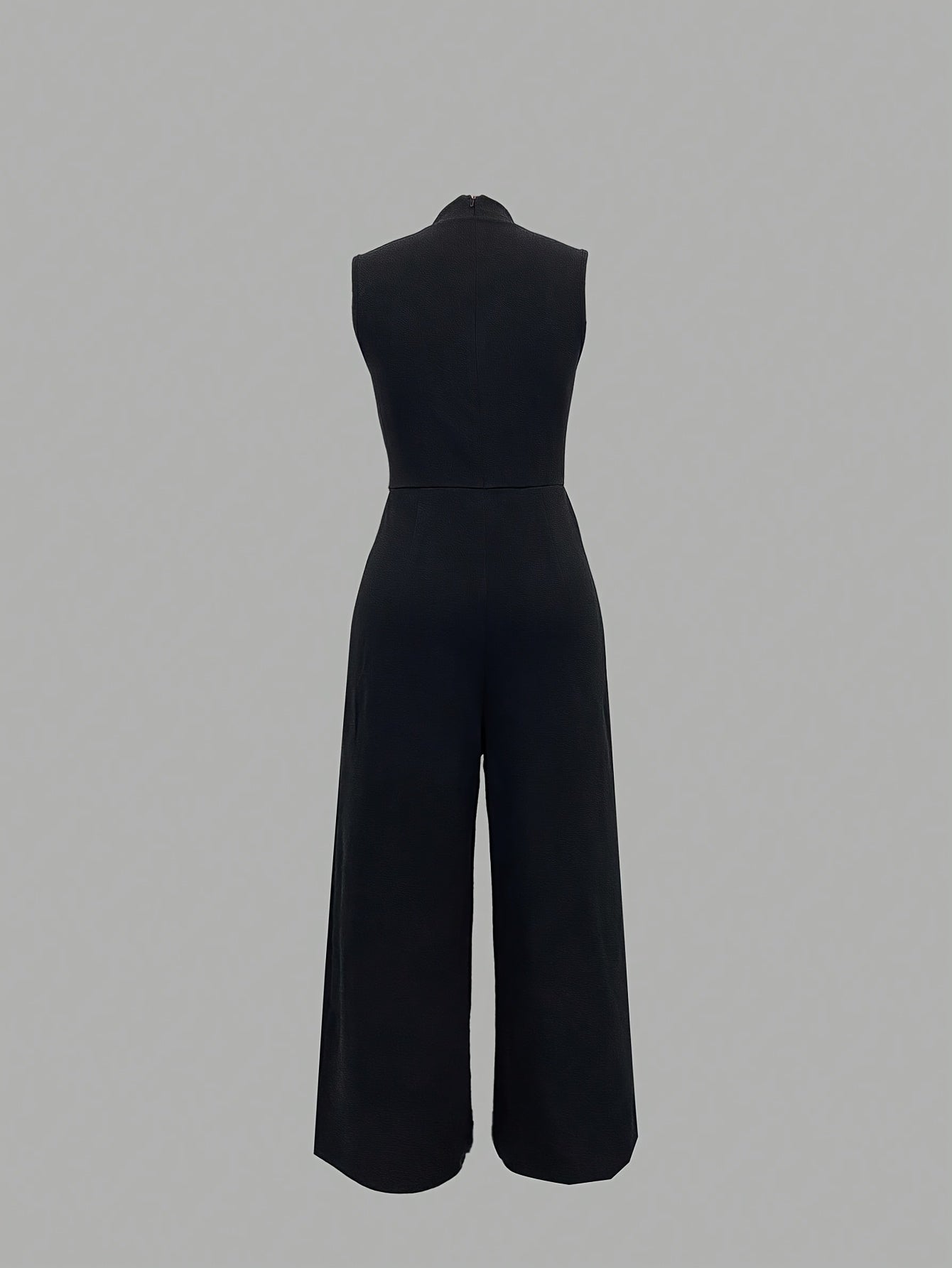 [Casual Elegance] Women's High Neck Sleeveless Jumpsuit, Casual Solid Color Polyester Knit Fabric, All-Season Adult Vest Style Romper