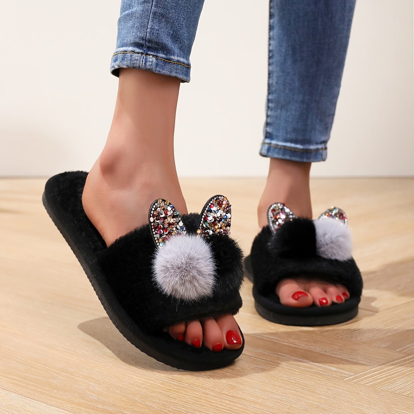 Bunny'S Honey Girl Cartoon Plush Slippers, Soft EVA Sole, All-Season Comfortable Slip-on House Shoes, Hand Washable Fabric Upper/Inner, Warm Winter Indoor Footwear