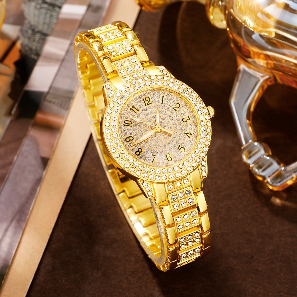 Elegant 6pcs Women's Fashion Quartz Watch Set with Rhinestone Necklace, Earrings, Ring & Bracelet - Shockproof Japanese Movement