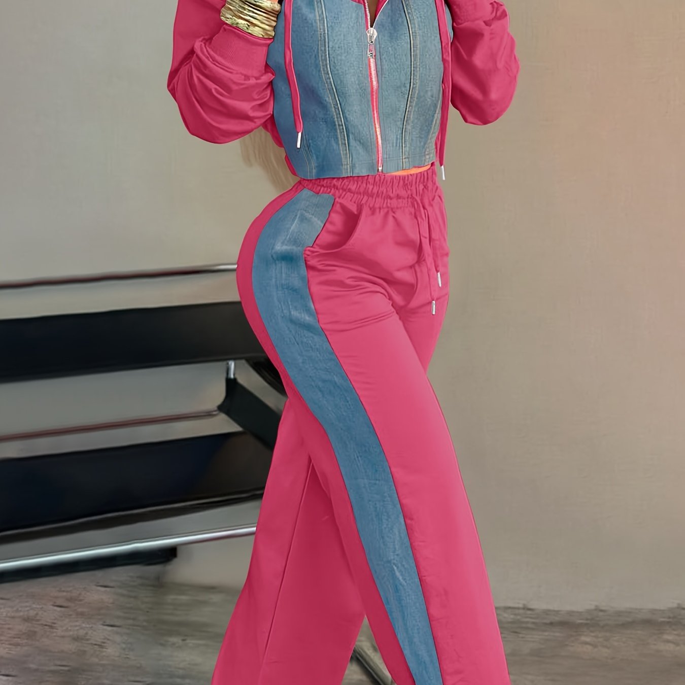 9010 Directional Vacation Leisure Outing Holiday Gathering Patchwork Women'S Suit Women'S Pants Set