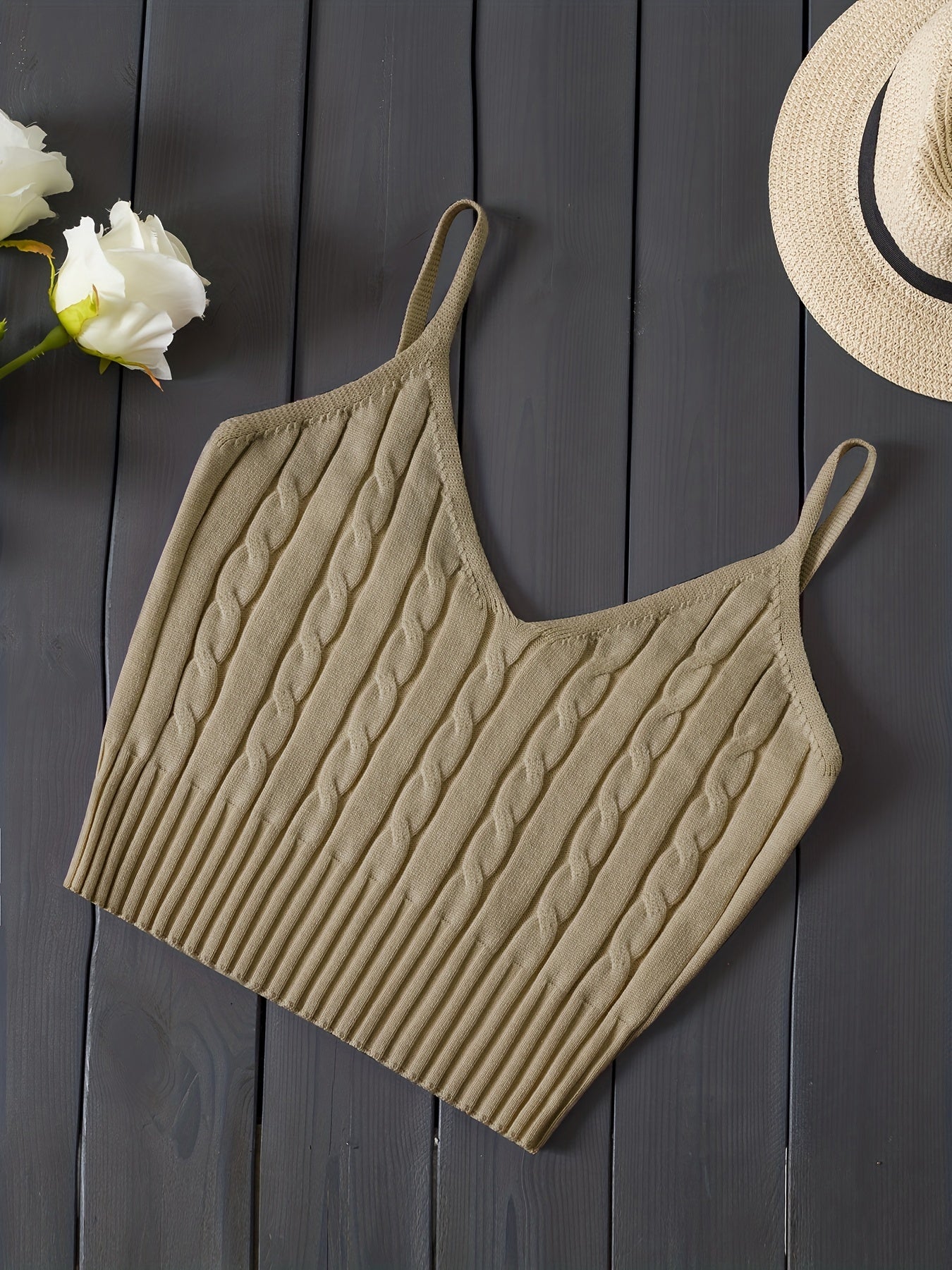 Romantic Valentines Day Soft Knit Cami Crop Top - Flirty Sleeveless Style for Spring & Summer - Comfortable Casual Wear, Womens Fashion Essential