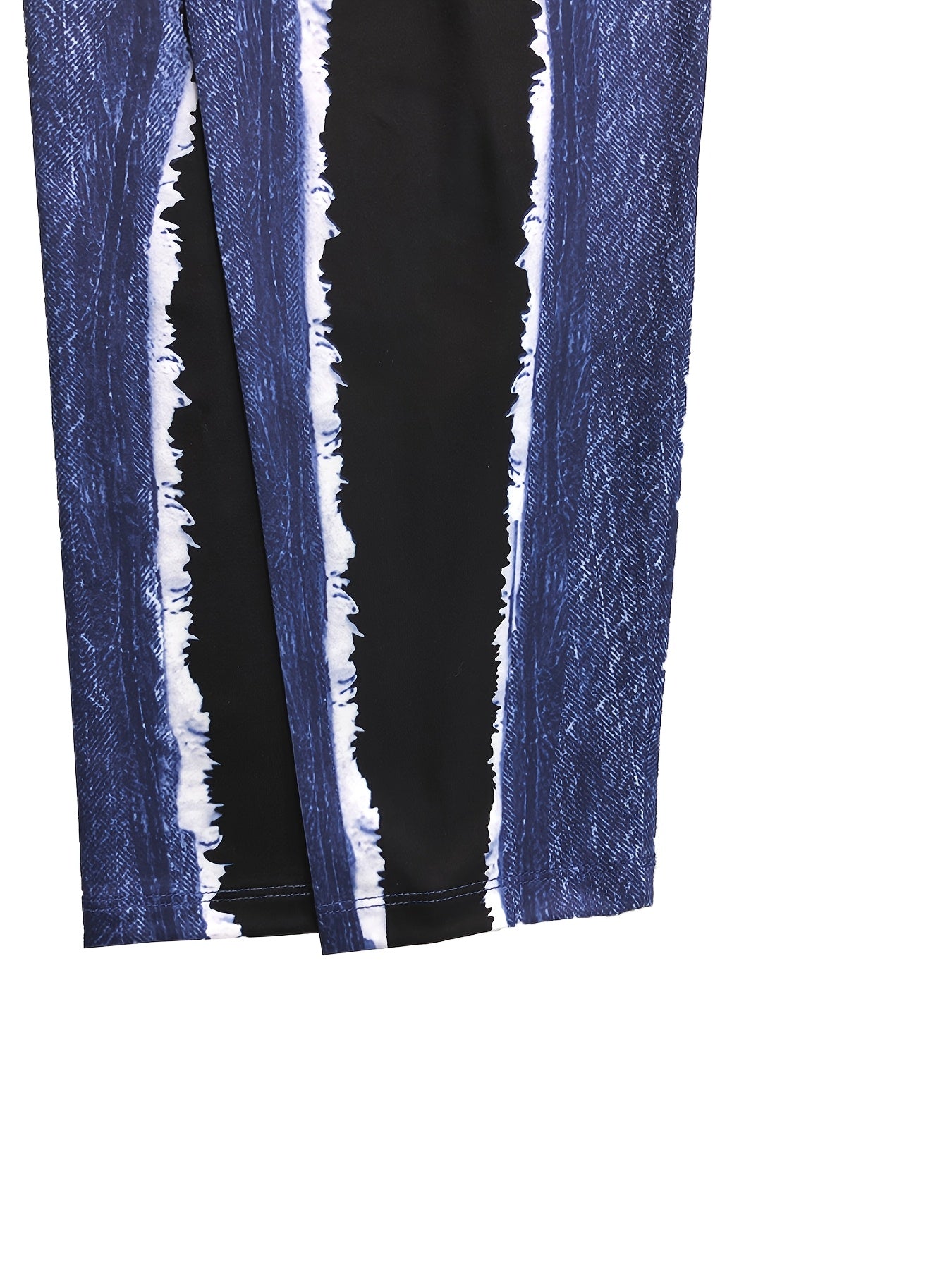 Women's Imitation Denim-Effect Full-Body Print Leggings - Slim-Fit Stretch Pants with Distressed Details, Elastic Waist & Machine Washable for Casual & Office Wear, Office Leggings, Seamless Leggings, Stretch Denim Leggings