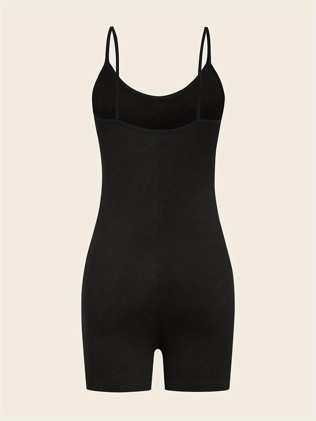 1pc Sexy Solid Color Sleeveless Romper Shorts, High-Waisted Knit Fabric Jumpsuit with Thin Spaghetti Straps for Women - Spring/Summer Fashion, Polyester 95%, Spandex 5%