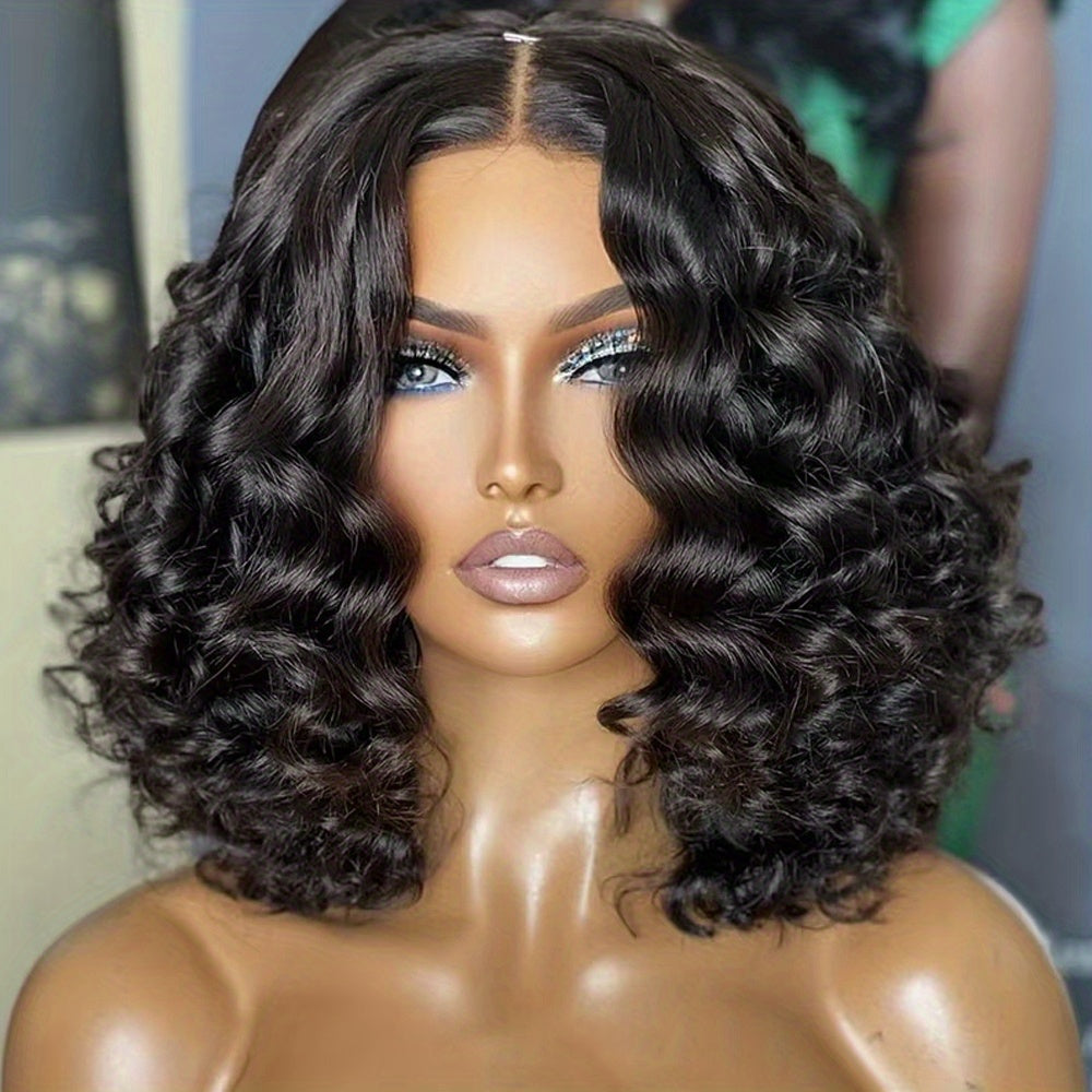 Glueless Short Bob Wig Human Hair - Pre-Plucked 13x4 HD Lace Front, Loose Deep Wave 250% Density, Natural Color with Elastic Band, Ready to Wear for, Short Hair Wigs, Everyday Hairpiece, Elegant Hairpiece