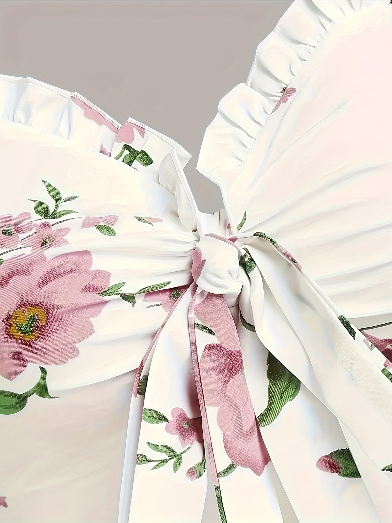 Floral Print Knotted Front Flared Dress, Elegant Sleeveless V Neck Cami Dress For Spring & Summer, Women's Clothing