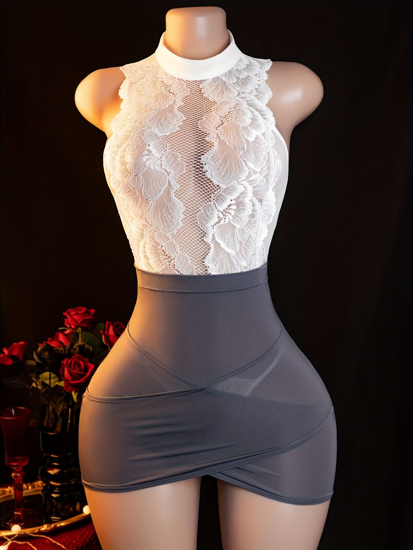 New sexy see-through pure desire secretary outfit with lace bag hip skirt and body suit uniform seduction suit for dating, nightgown dress for bed without taking off, pure uniform suit, including: hip bag skirt + T pants