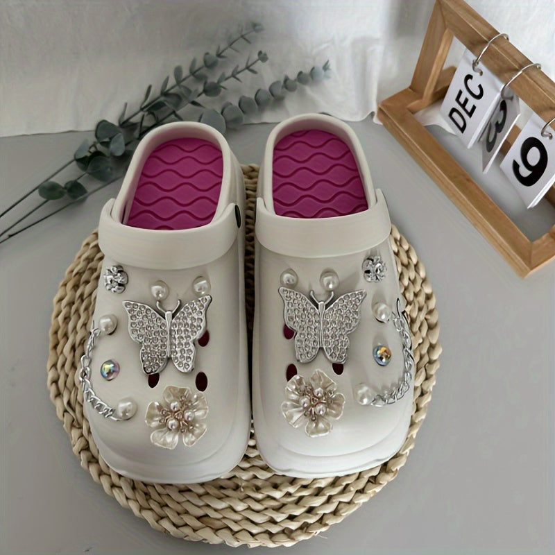 [Women's Cartoon Bear Mules Clogs] Casual Cartoon Bear Pattern Mules & Clogs for Women, Breathable EVA Platform Heel Clogs with Bow Embellishment, Versatile Indoor/Outdoor Fashion Footwear - Quanzhou Manufactured
