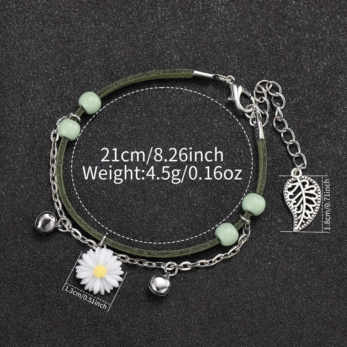Women's Fashion Fresh Green Digital Flower Dial Quartz Watch + Bracelet 2pcs/set Without Watch Box