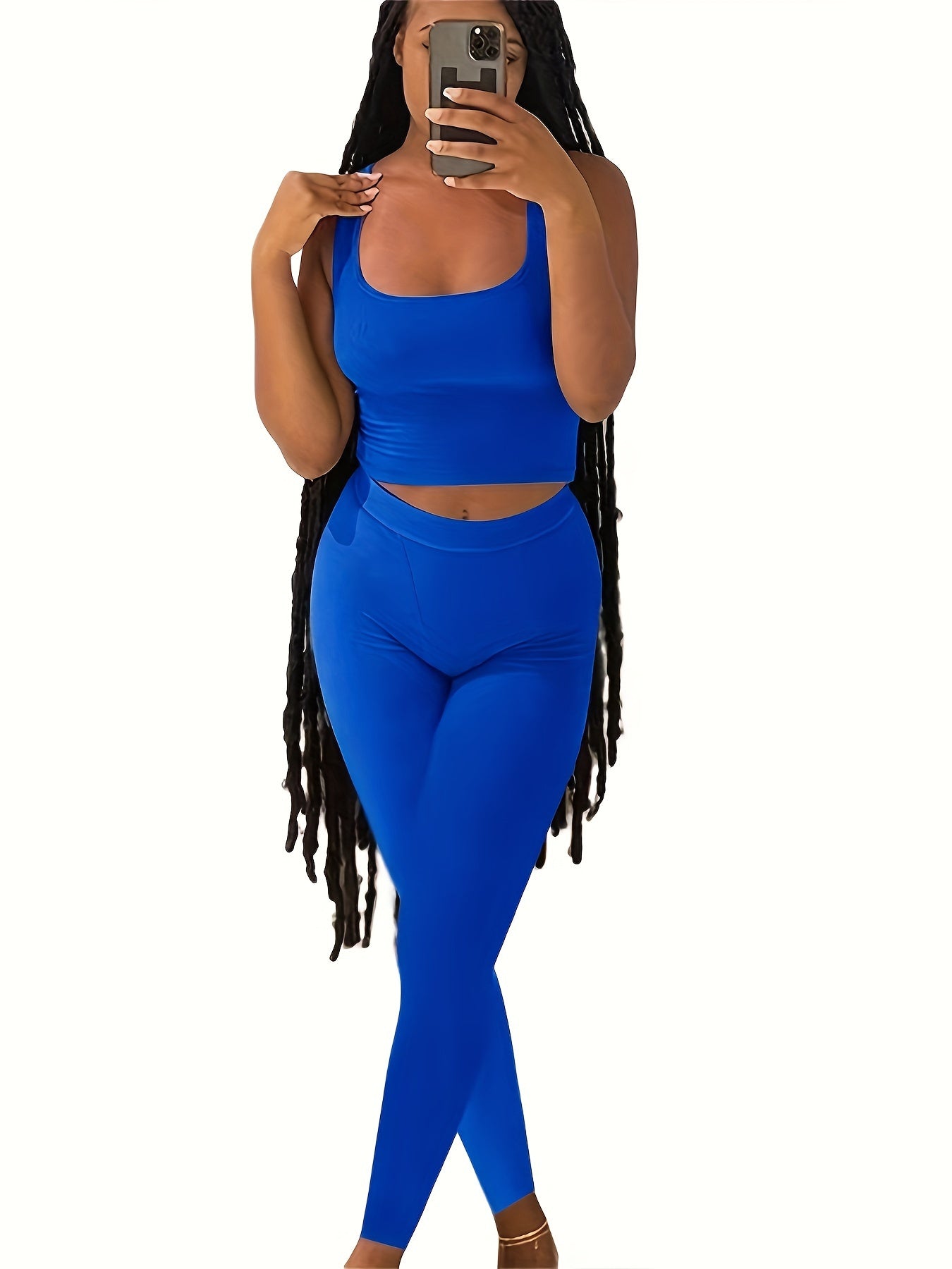2pcs Solid Color Workout Sets, Sports Tank Top Bra & High Waist Hip Lift Running Leggings, Women'S Activewear