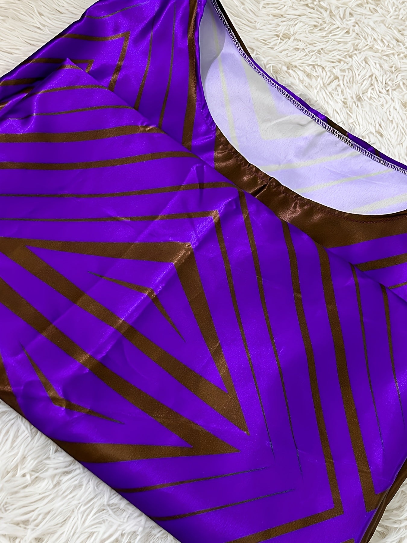 Print Maxi Dress for Women - Traditional Wedding & Party Gown, Purple & Brown Geometric Design, Loose Fit, 3/4 Sleeve, A-Line Silhouette, Hand Wash Only, Dresses for Wedding