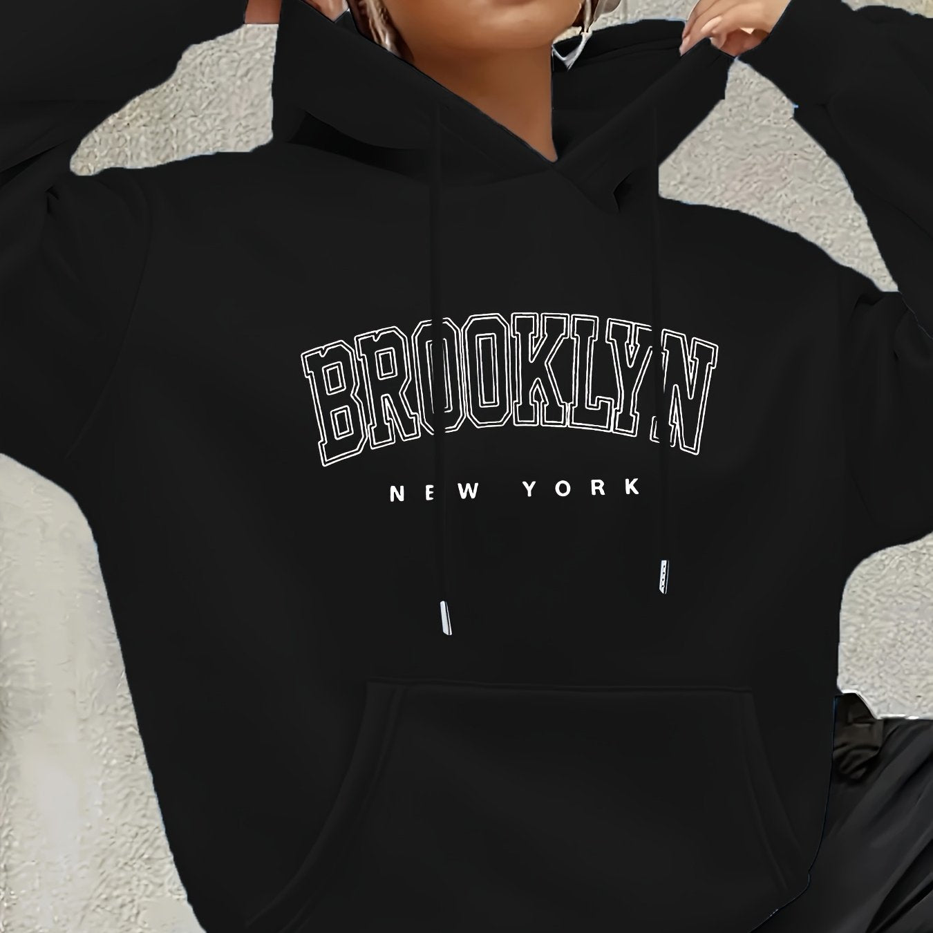 Women's Brooklyn-Inspired Blue Hoodie - Casual Polyester Pullover with Geometric Design, Machine Washable, Ideal for Spring/Summer/Fall, Casual Wear Hoodie | Trendy Casual Hoodie | Knitted Texture, Sweater Hoodie