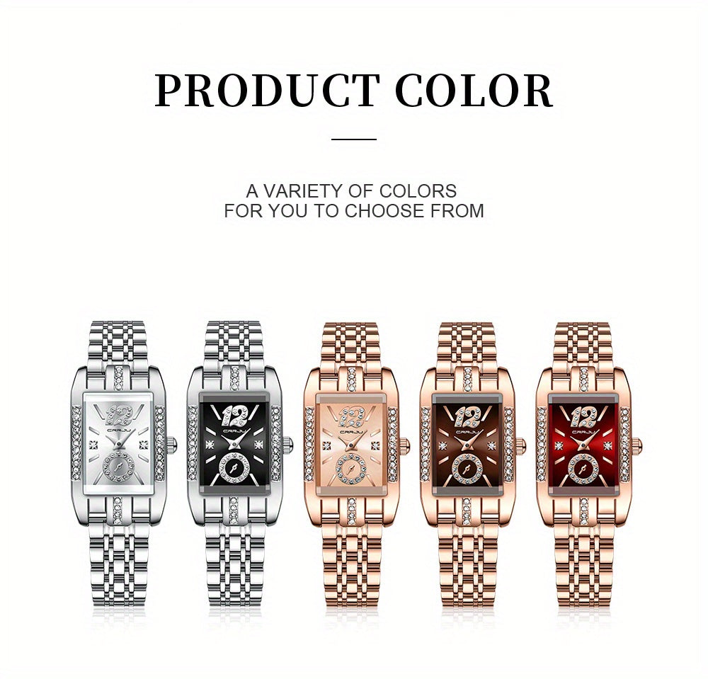 Stainless Steel Women's Luxury Watch, Elegant Rectangle Pointer Analog Quartz Rhinestone WR Wrist Watch