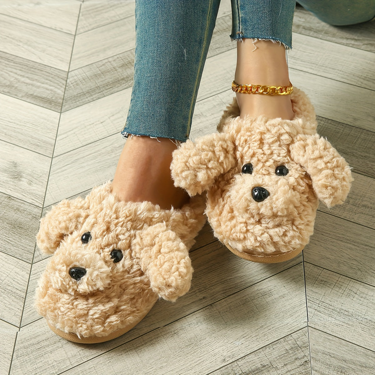 Cute Plush Teddy Dog Slippers for Women - Casual Style, All-Season Indoor and Outdoor Comfort, Hand Washable Fabric Slip-On Shoes with EVA Sole - For Women - Perfect for Lounging, Home, Travel - Ideal Gift for Animal Lovers