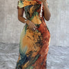 Chic Off-Shoulder Sheath Dress with Abstract Print - Flattering Slim Fit for Spring & Summer - Womens Fashion Essential