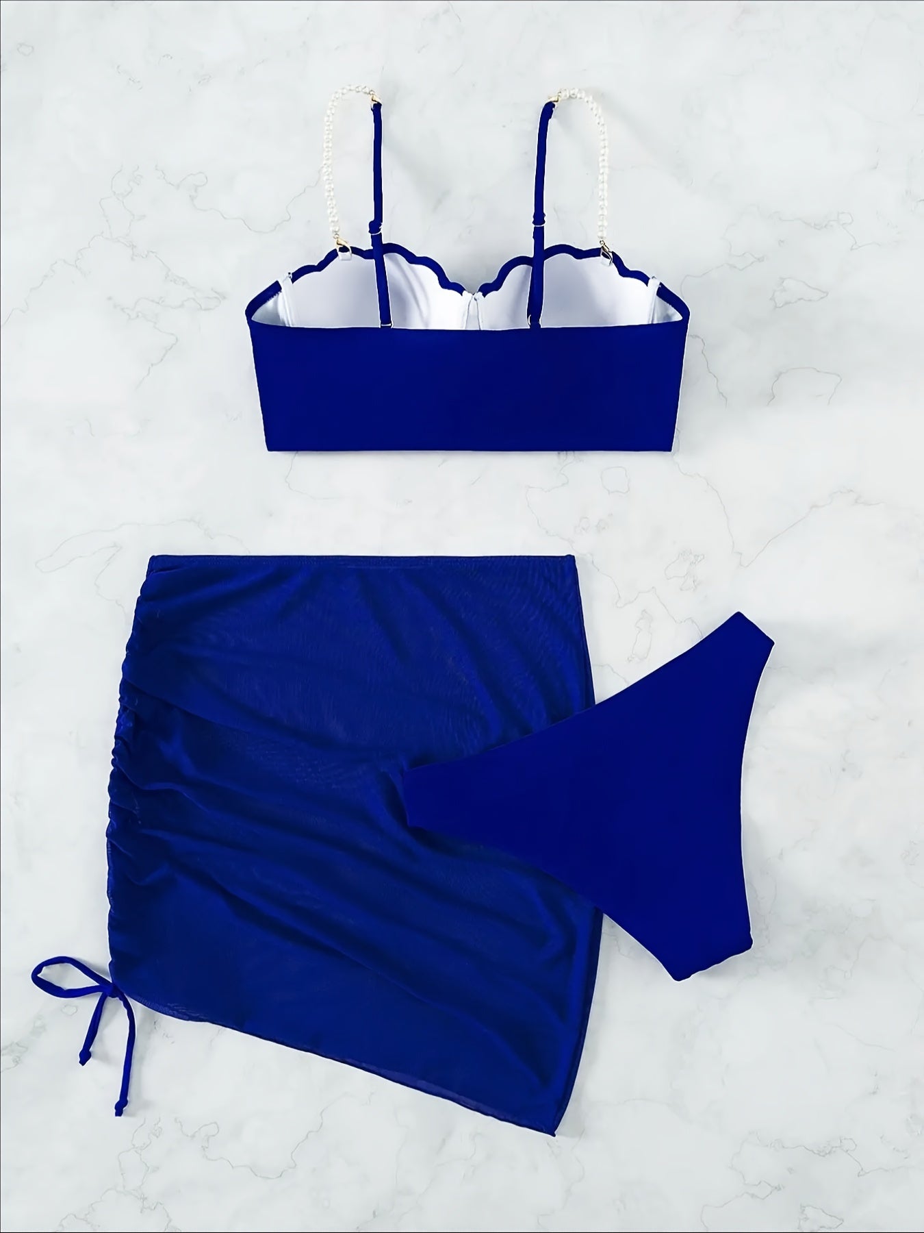 Three piece swimsuit pearl jewelry hard wrap Bikini Women's mesh skirt