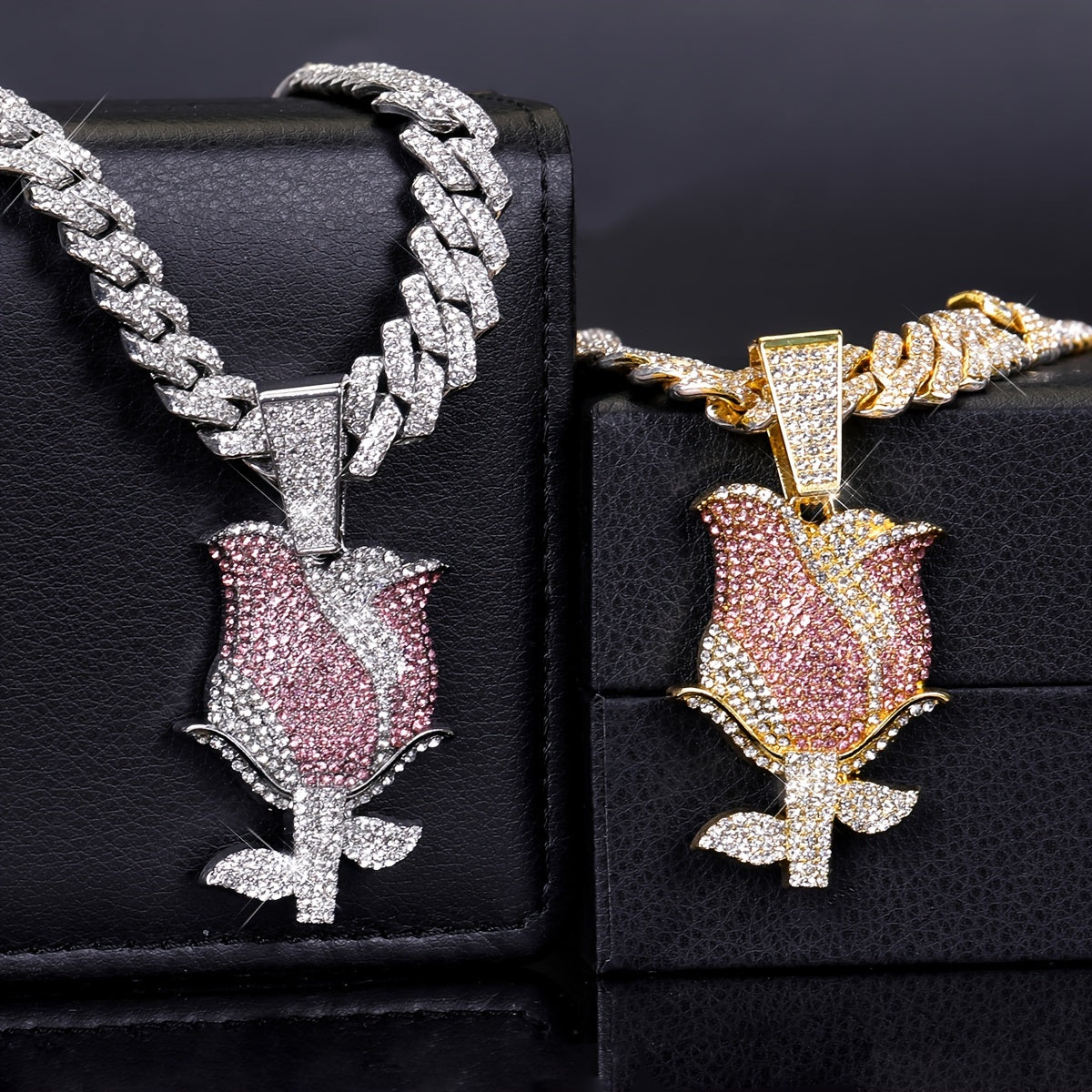 Elegant Sexy Rose Pendant Necklace with Synthetic Stones - Zinc Alloy & Rhinestones, No Plating - Ideal for Daily Wear & Gifting, Perfect for Christmas - All Seasons Compatible