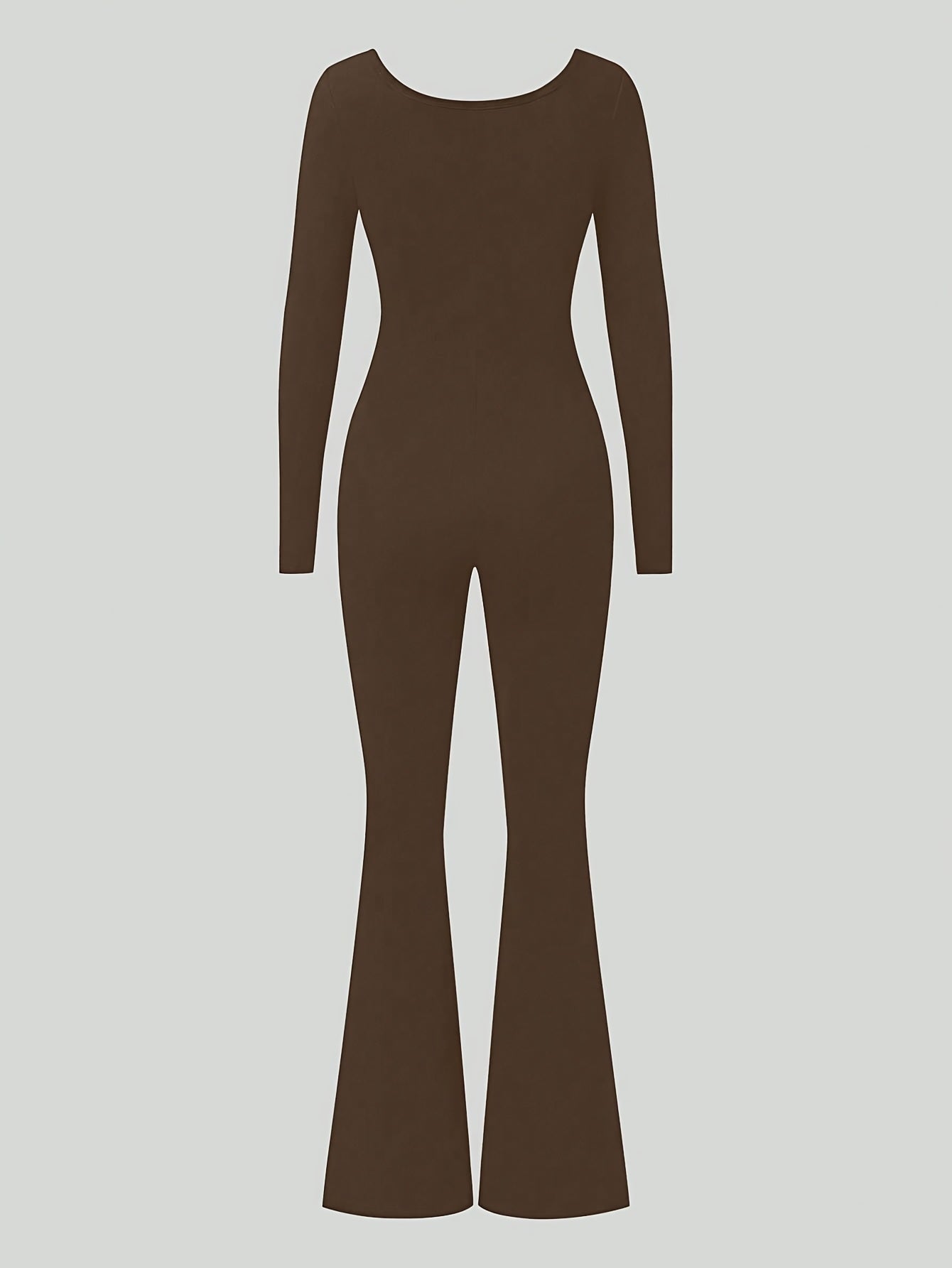 Women's Sexy Slim-Fit Black Jumpsuit - Long Sleeve Round Neck All-Season Machine Washable Casual & Formal Wear for Office, Parties, Everyday Outfits, Snowy Environment Clothing | Flared Pants | Formfitting Design