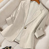 Women's Light Beige Casual Blazer Jacket - Solid Color Single-Breasted Button Front, Notch Lapel & Chest Pocket, Machine Washable H-Silhouette for Autumn Office & Casual Attire, Subtle Stripe Texture