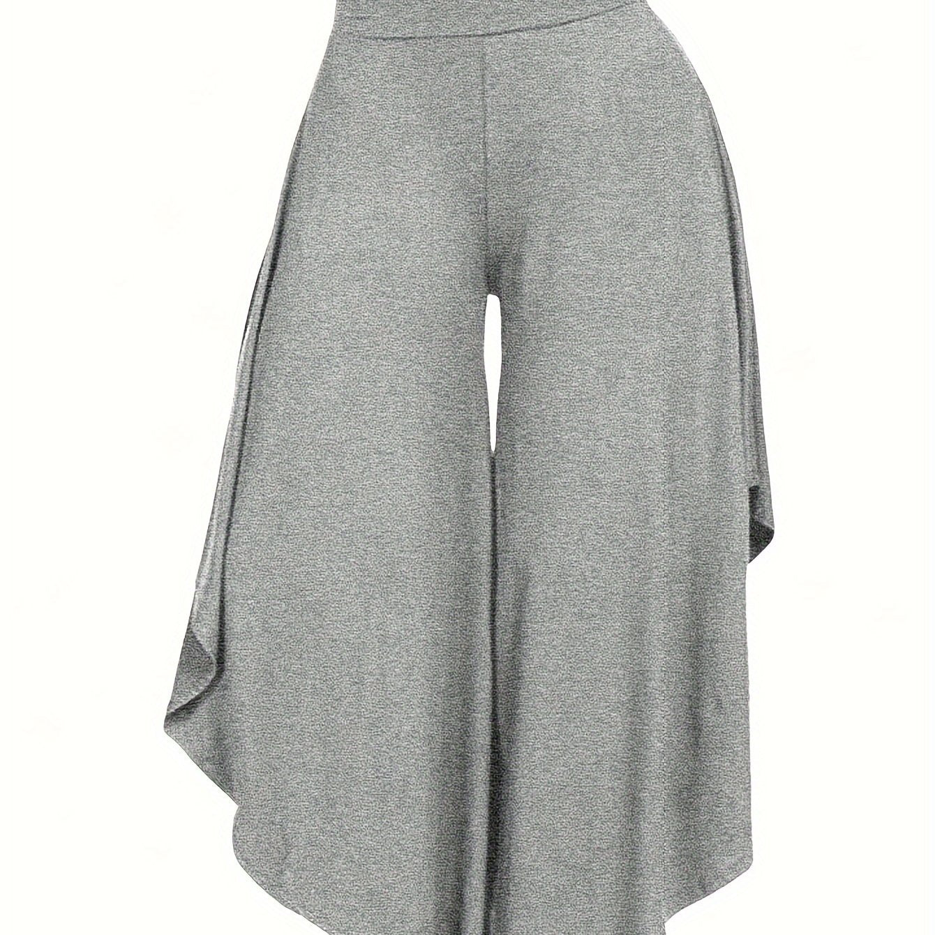 Solid Color Asymmetrical Wide-Leg Pants