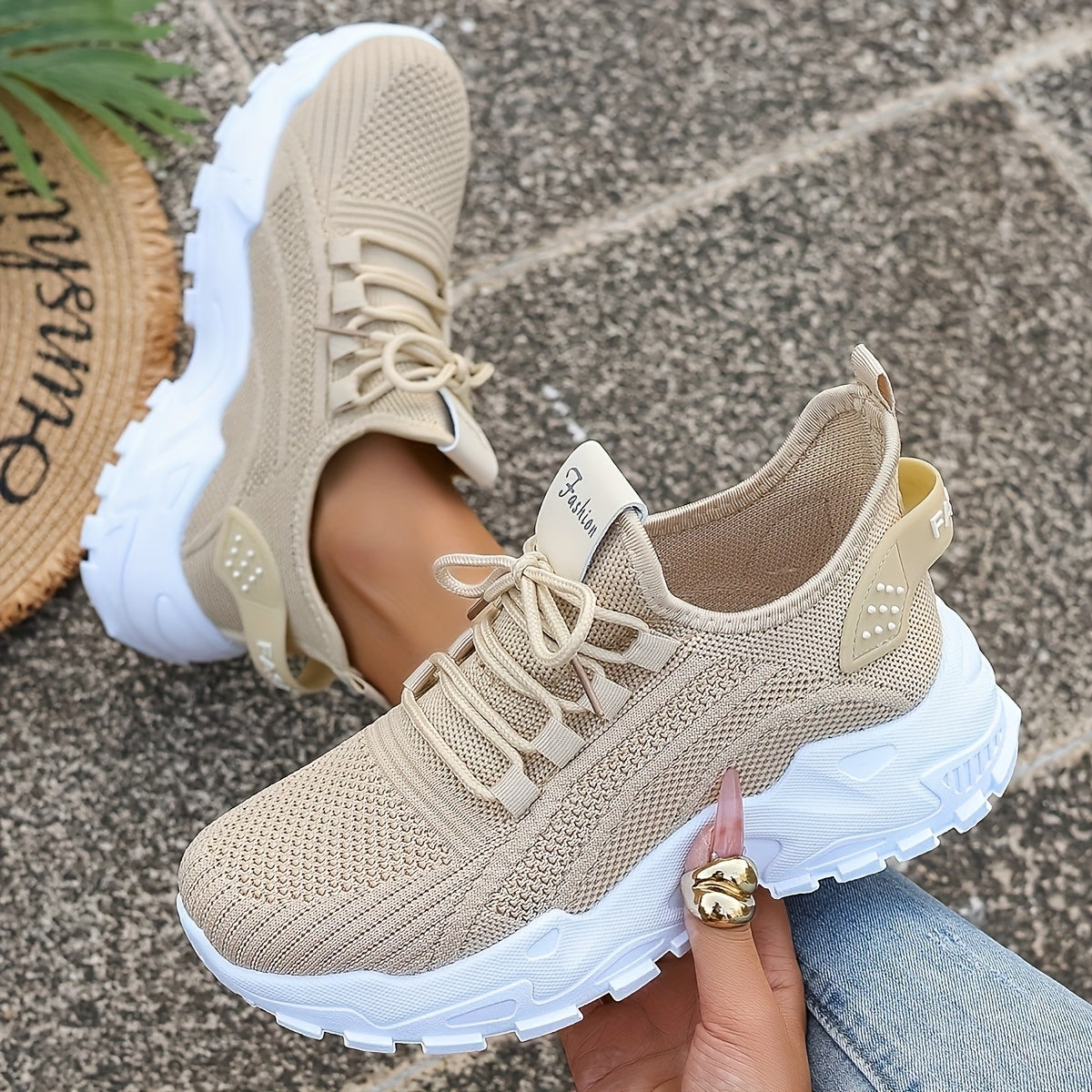 Women's Breathable Knit Running Shoes - Lightweight Low-Top Sneakers with Soft Cushioned PVC Sole, All-Season Comfort for Gym, Walking & Casual Wear - White, Gym Shoes, Sleek Design, Comfortable Insole