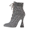 Women's Rhinestone Block Chunky Heel Lace up Ankle Bootie