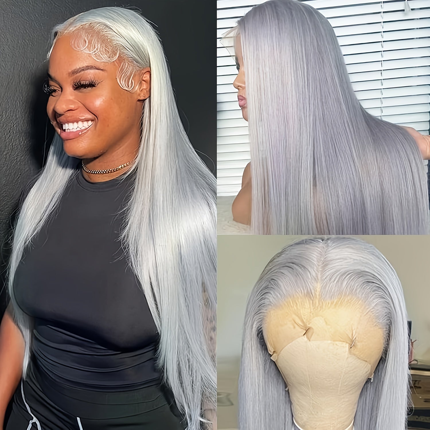 Silvery Grey 13x4 Transparent Lace Frontal Wig 26 Inches Silvery Straight Lace Front Wigs for Women 180% Density Synthetic Heat Resistant Fiber High temperature fiber Straight Glueless Lace Wig Natural Straight Long Lace Wig