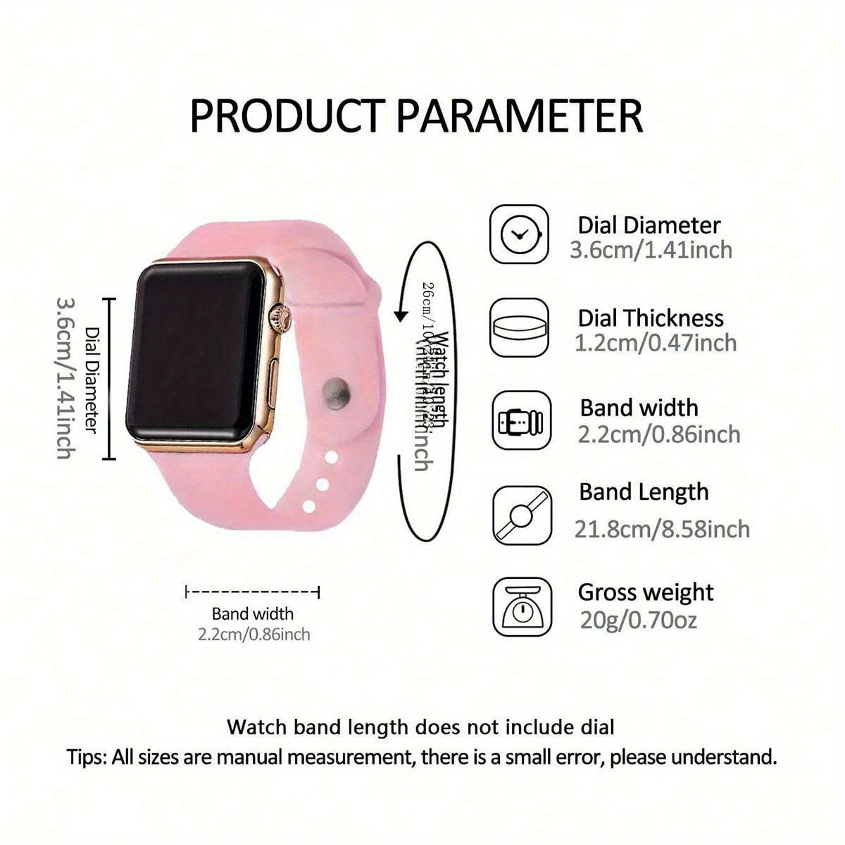 5pcs Digital Watch, Sports Fashion, Plastic Case, Silicone Band, Non-rechargeable Button Battery (Diameter＜20mm), Quadrate Electronic Watch, Luxury Bracelets, for Women, with Homecoming Season, Ramadan, Easter, Mother'S Day
