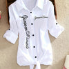 Women'S Casual Long Sleeve White Shirt with "JANISMANNER" Print - Stylish Short Sleeve Blouse with Tie Front, and Lapel Collar for Summer, Top | Stylish Casualwear | Feminine Design