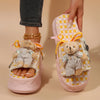 Women's Cute Bear Charm Slide Sandals - Comfy Thick Sole Pink Platform Shoes with Checkered Pattern, Casual Open-Toe Design for Casual Attire, Strappy Sandals