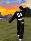 2pcs Women'S Casual Asymmetric Neck Digital Print Sweatshirt And Sweatpants Set, Spring/Autumn