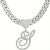 Silvery Cuban Link Necklace - Heart-shaped Alphabet Pendant on Ice Chain - Unisex Hip-hop Jewelry Gift