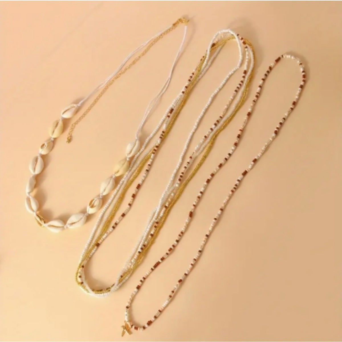 6pcs Boho Chic Shell Pendant Multi-layer beaded waist chain, suitable for women, summer fashion beach handmade elastic body chain, no plating, glass beads, suitable for Casual Attire and gift giving, suitable for Christmas